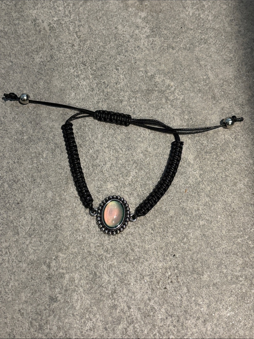 Adjustable MOOD BRACELET Black Macramé Iridescent Stone Mysterious